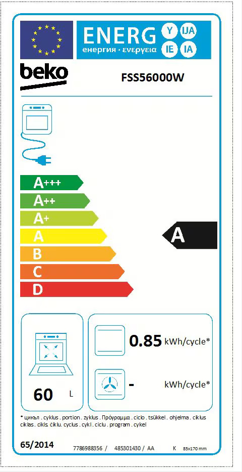 BEKO FSS56000W električnii šporet - energetska nalepnica