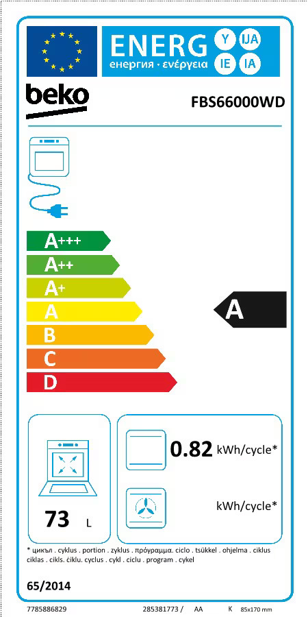 BEKO FBS66000WD električni šporet - energetska nalepnica