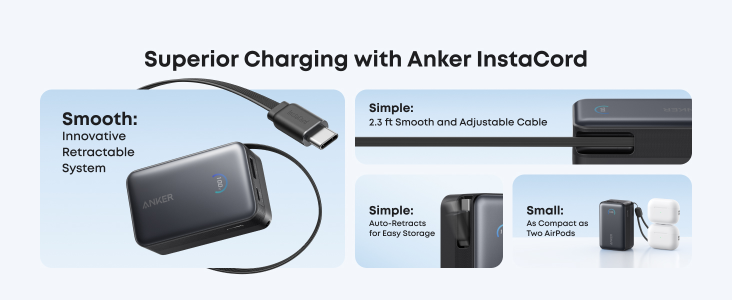 Anker Nano Power Bank 10K, 45W, Built-In Retractable USB-C Cable