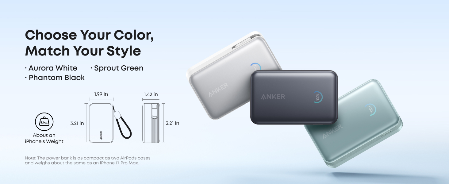 Anker Nano Power Bank 10K, 45W, Built-In Retractable USB-C Cable