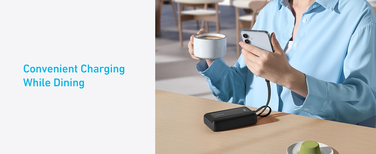 Anker Zolo Power Bank 20K, 30W, Built-In USB-C Cable