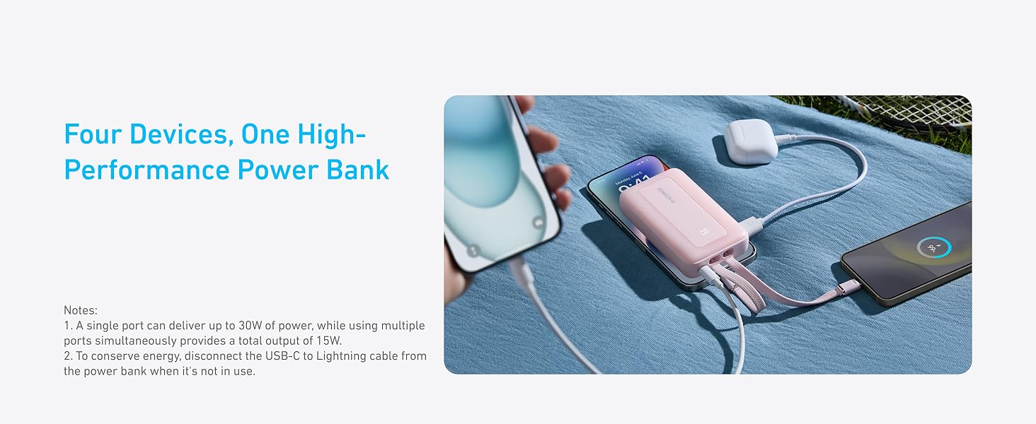 Anker Zolo Power Bank 10K, 35W, Built-In Dual USB-C Cable