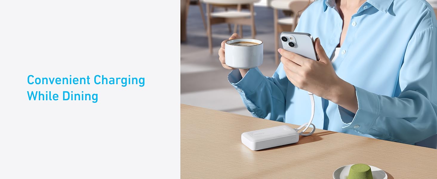 Anker Zolo Power Bank 10K, 35W, Built-In Dual USB-C Cable