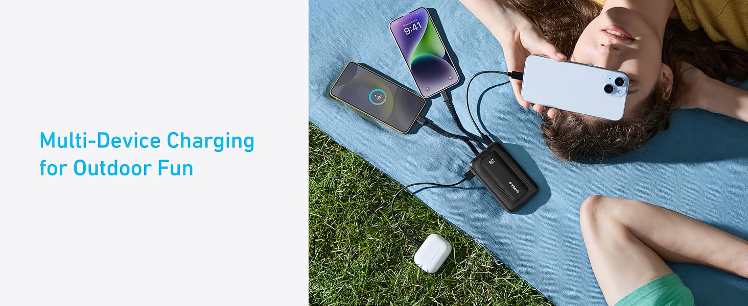 Anker Zolo Power Bank 10K, 35W, Built-In Dual USB-C Cable