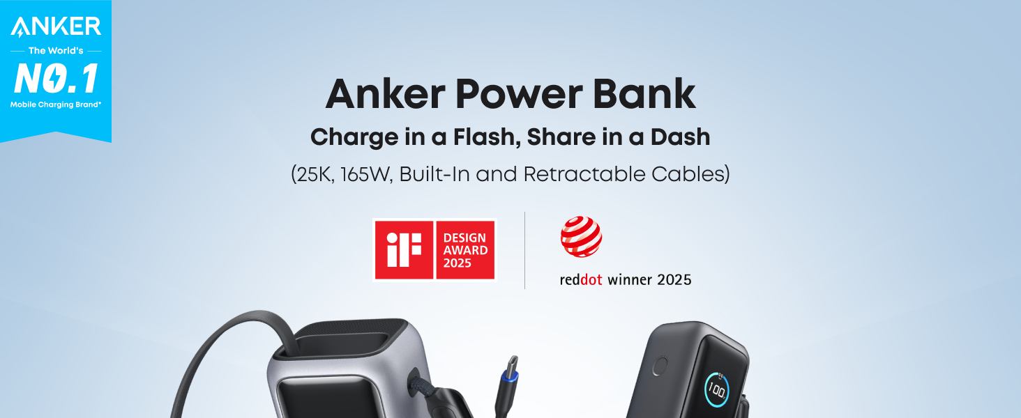 Anker Zolo Power Bank 25K, 165W, Built-In USB-C