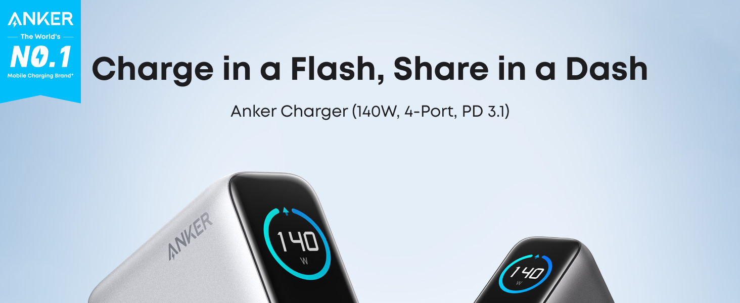 Anker Charger 140W, 4-Port, PD 3.1 with USB-C Cable