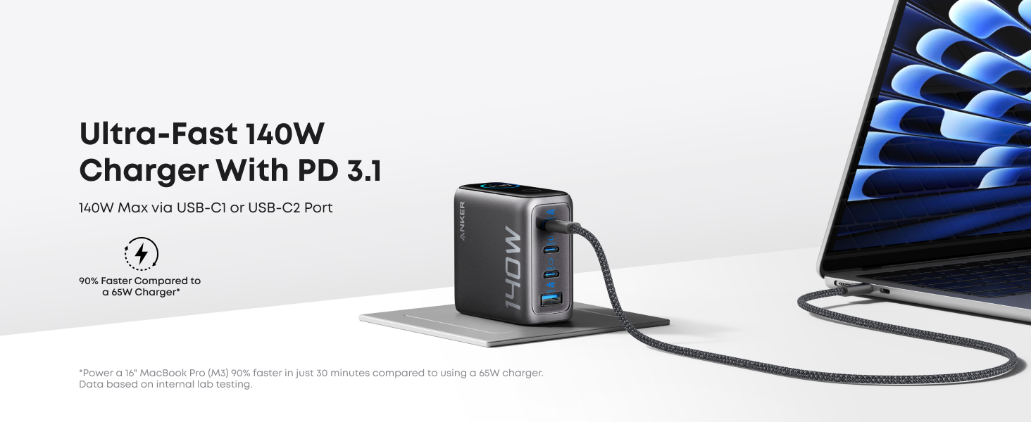 Anker Charger 140W, 4-Port, PD 3.1 with USB-C Cable