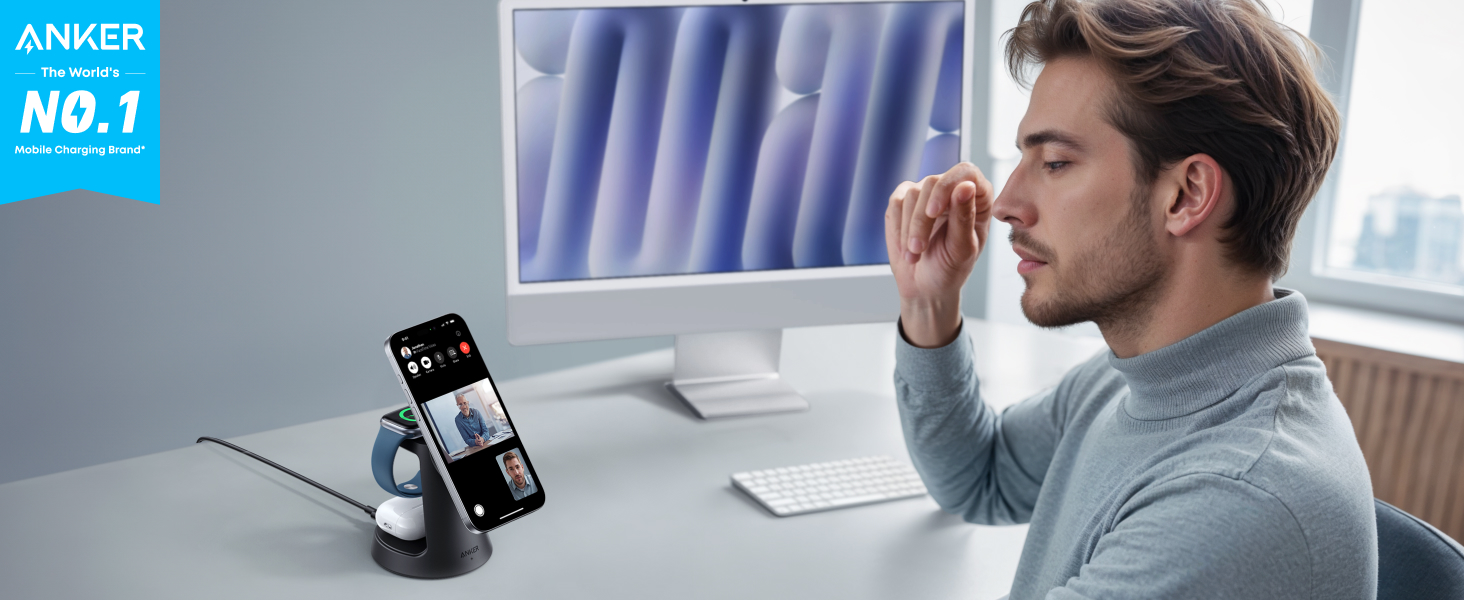 Anker MagGo Wireless Charging Station 3-in-1, Dock Stand cable and charger bundle