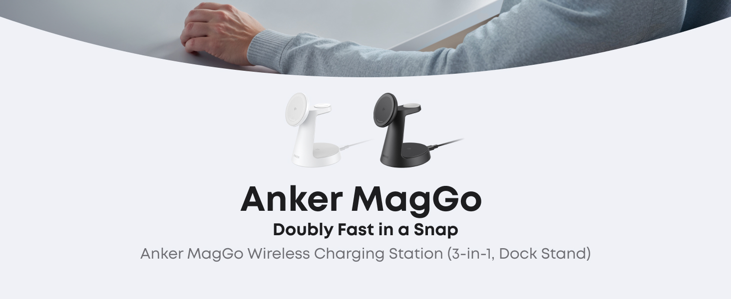 Anker MagGo Wireless Charging Station 3-in-1, Dock Stand cable and charger bundle