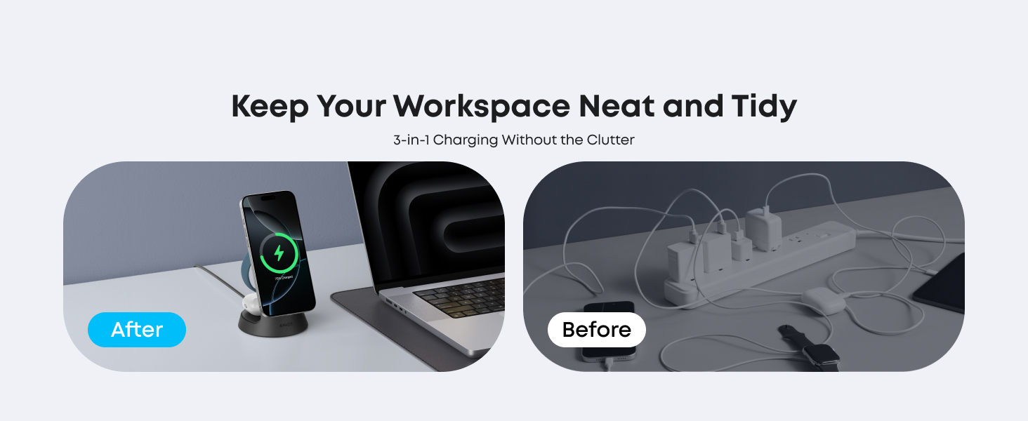 Anker MagGo Wireless Charging Station 3-in-1, Dock Stand cable and charger bundle