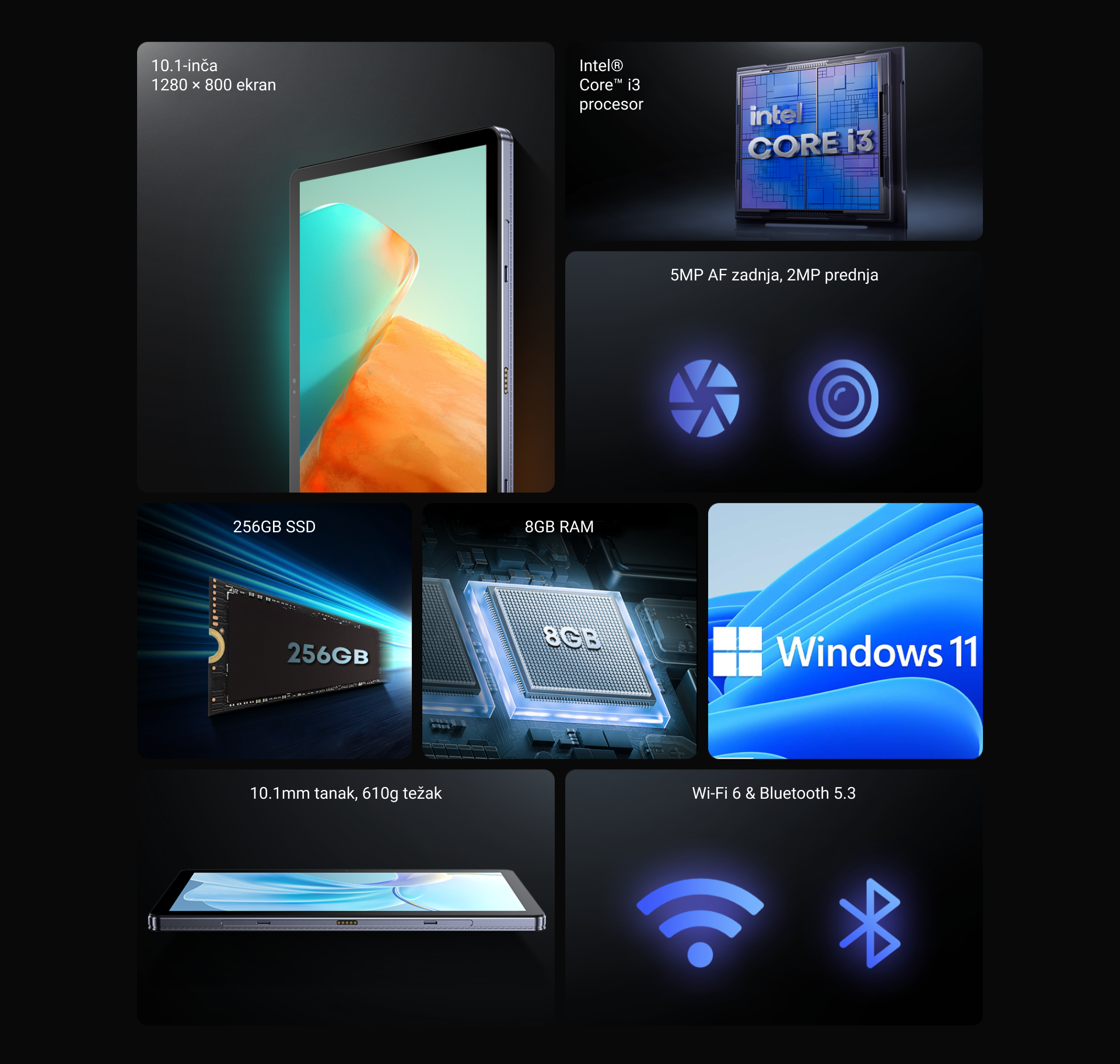 CHUWI Hi10 X2 10.1 inča (Core I3-10100Y, 8GB, 256GB SSD, Win 11 Home) tablet