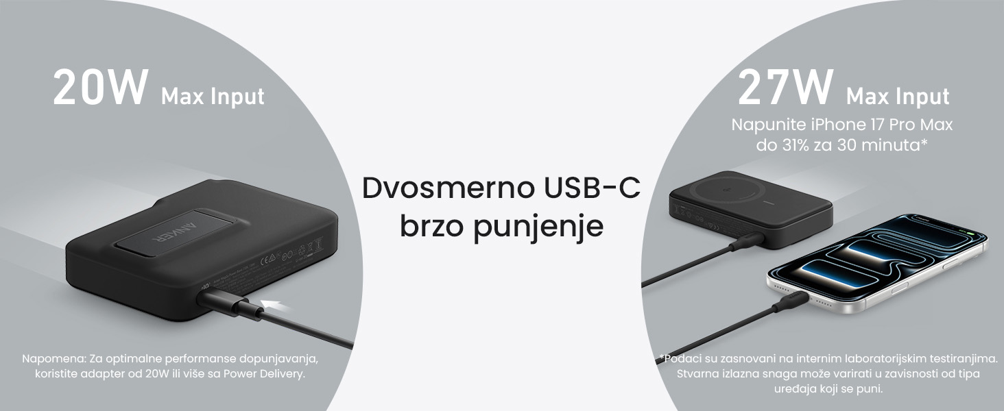 Anker MagGo 10000mAh, 27W, bežični Power Bank crni