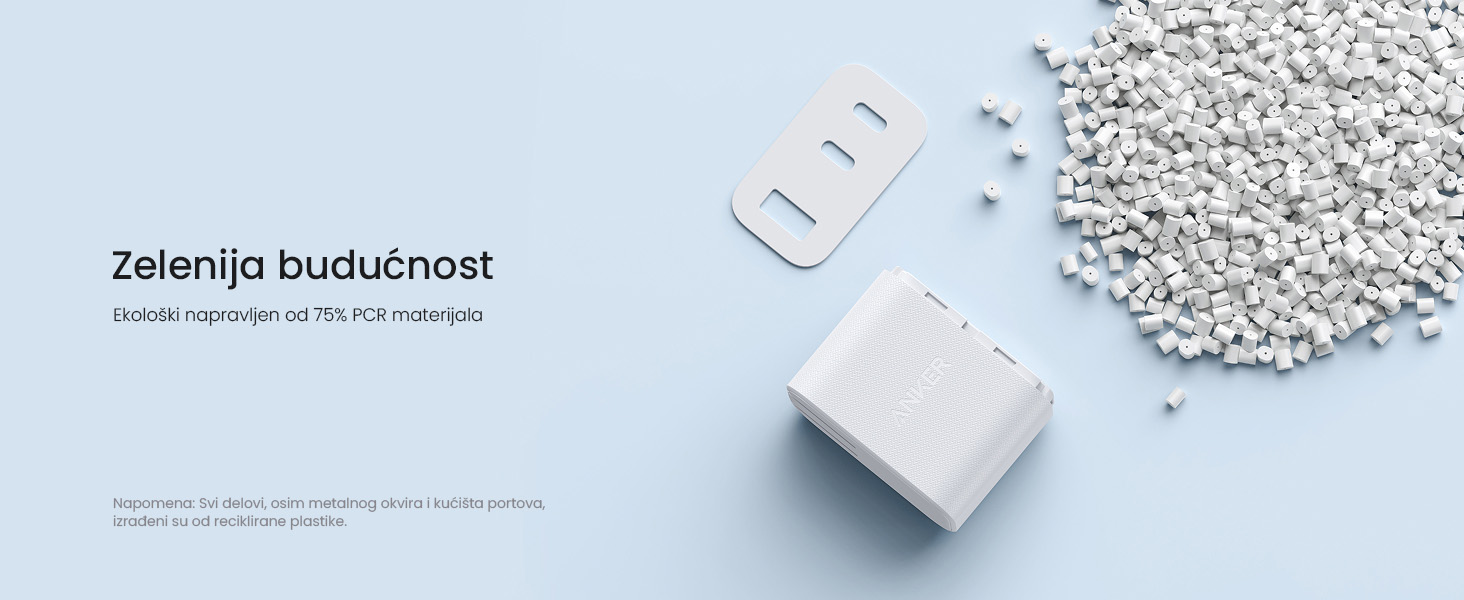 Anker Nano 70W GaN zidni brzi punjač, 3-porta (2x USB-C i 1x USB-A) crni