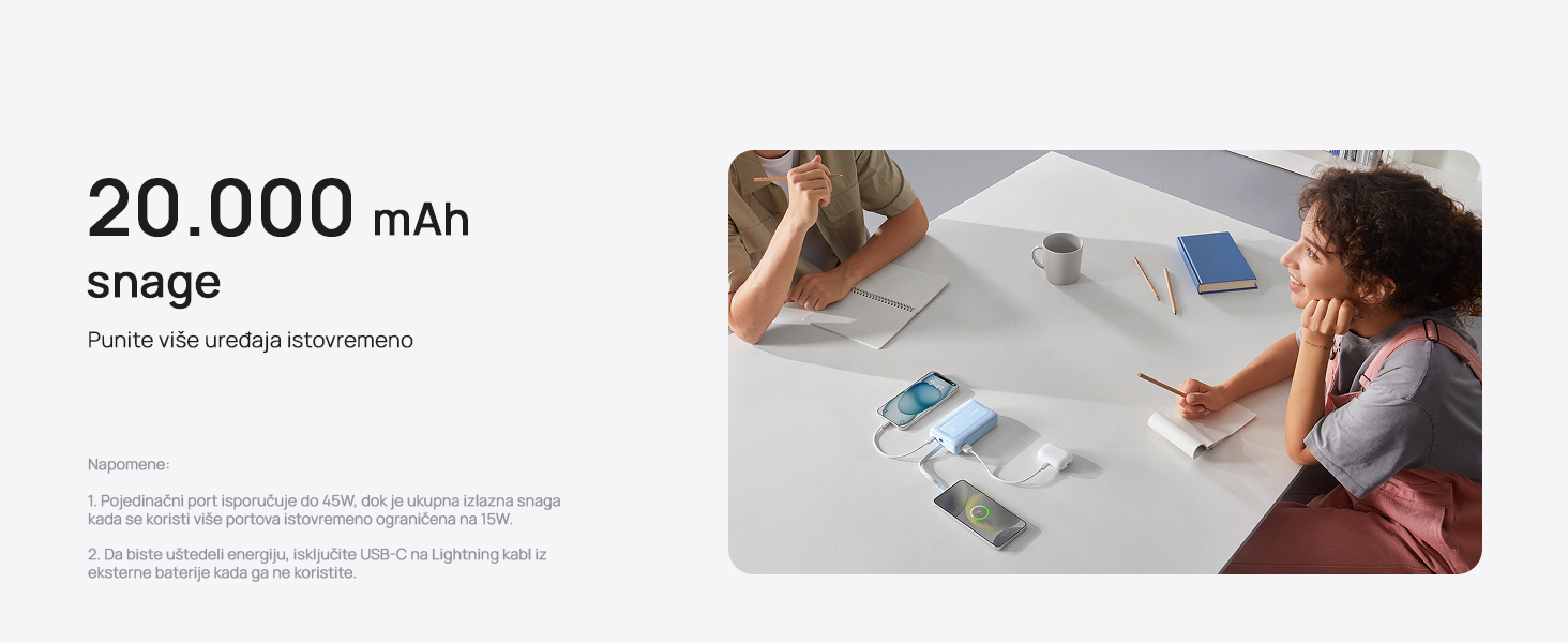 Anker Zolo 20000mAh, 22.5W, sa ugrađenim USB-C kablom, Power Bank crni