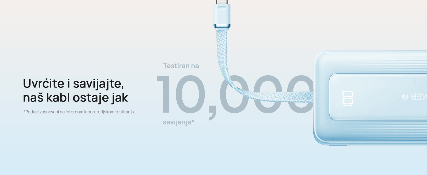 Anker Zolo 20000mAh, 22.5W, sa ugrađenim USB-C kablom, Power Bank crni