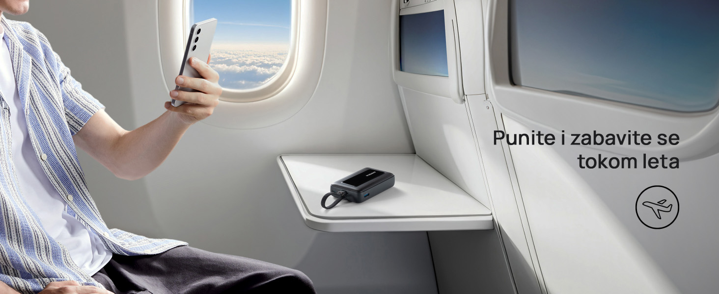 Anker Zolo 20000mAh, 22.5W, sa ugrađenim USB-C kablom, Power Bank crni