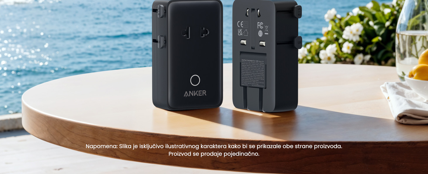 Anker Nano 20W putni zidni punjač 5-portova (2x USB-A, 2x USB-C, utičnica EU na US, UK, AU i EU), crni