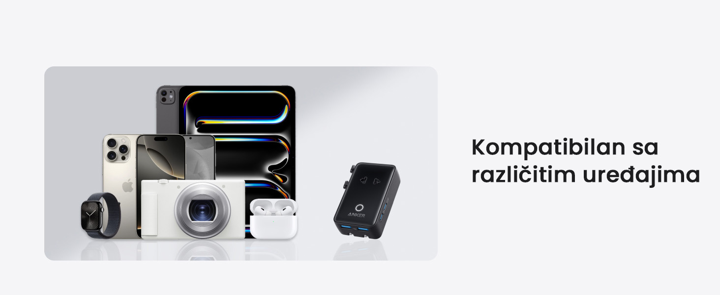 Anker Nano 20W putni zidni punjač 5-portova (2x USB-A, 2x USB-C, utičnica EU na US, UK, AU i EU), crni