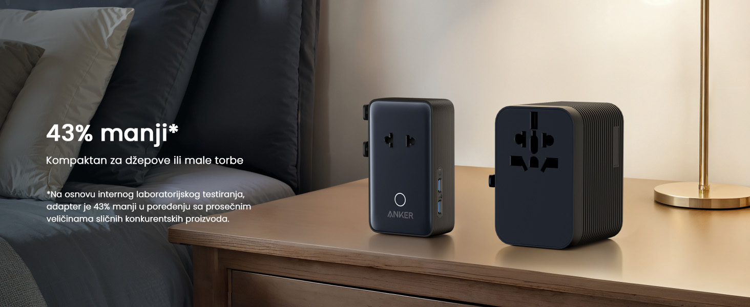Anker Nano 20W putni zidni punjač 5-portova (2x USB-A, 2x USB-C, utičnica EU na US, UK, AU i EU), crni