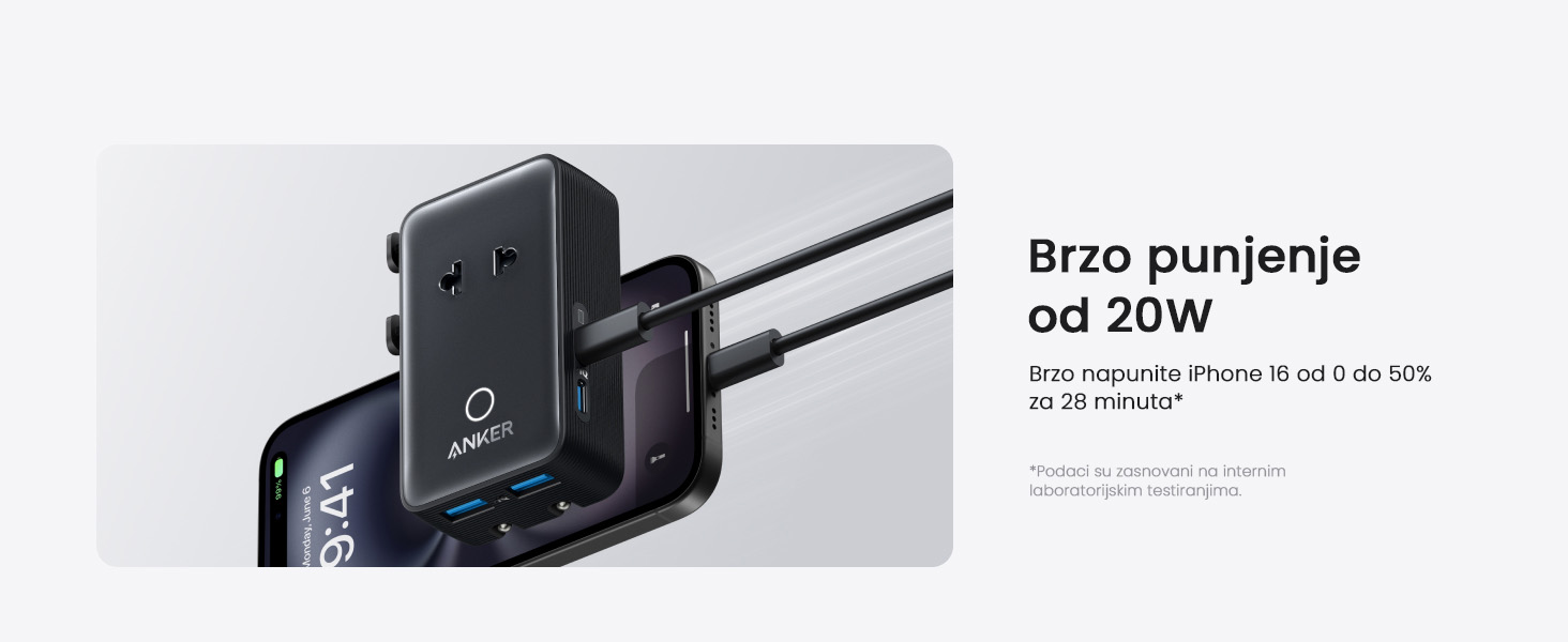 Anker Nano 20W putni zidni punjač 5-portova (2x USB-A, 2x USB-C, utičnica EU na US, UK, AU i EU), crni