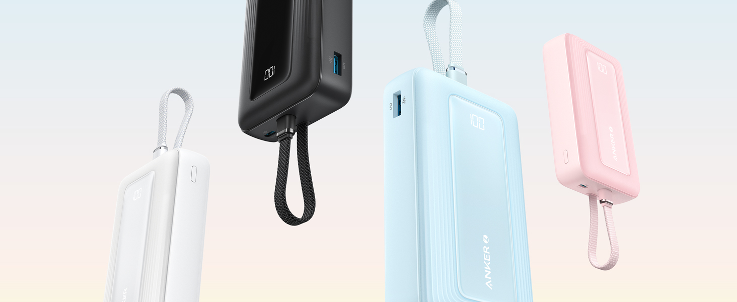 Anker Zolo 20000mAh, 30W, sa ugrađenim USB-C kablom, Power Bank beli