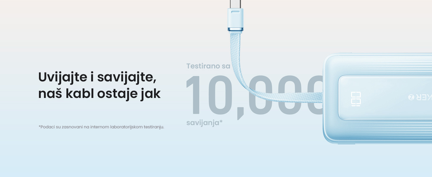 Anker Zolo 20000mAh, 30W, sa ugrađenim USB-C kablom, Power Bank beli