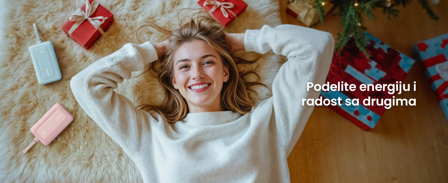 Anker Zolo 20000mAh, 30W, sa ugrađenim USB-C kablom, Power Bank beli