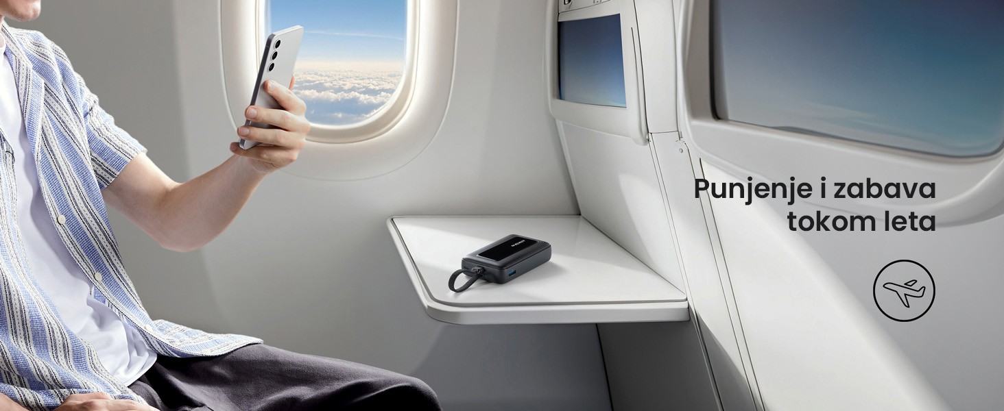 Anker Zolo 20000mAh, 30W, sa ugrađenim USB-C kablom, Power Bank beli