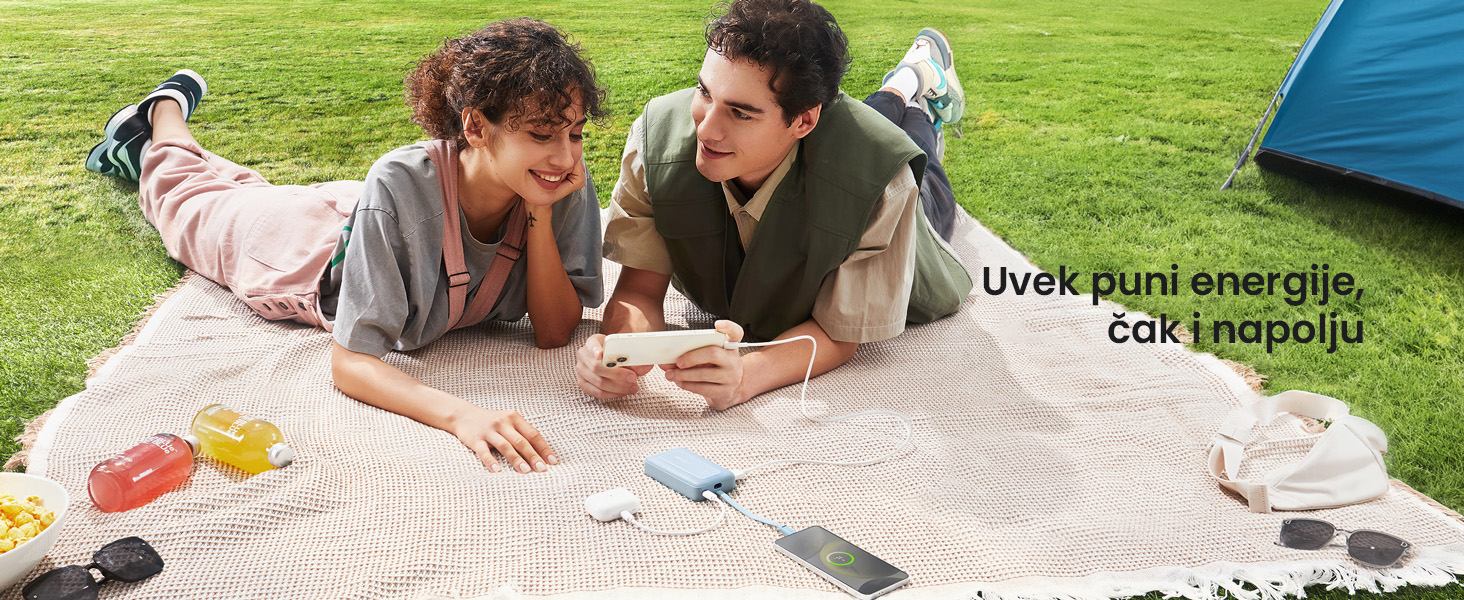 Anker Zolo 20000mAh, 30W, sa ugrađenim USB-C kablom, Power Bank beli