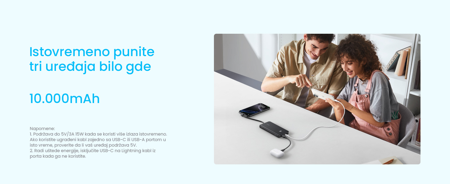 Anker Zolo 20000mAh, 22.5W, sa ugrađenim USB-C kablom, Power Bank crni