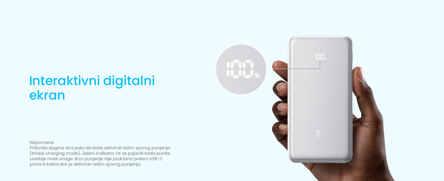 Anker Zolo 20000mAh, 22.5W, sa ugrađenim USB-C kablom, Power Bank crni