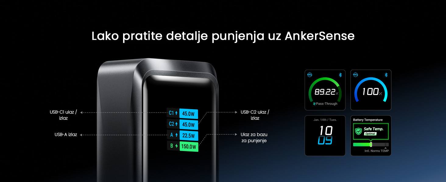 Anker Prime 26250mAh, 300W, Power Bank crni