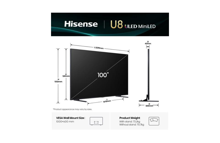Hisense 100 inča 100U8Q ULED Mini-LED 4K UHD Smart TV
