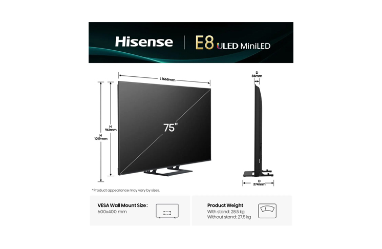 Hisense 75 inča 75E8Q Hi-QLED 4K UHD Smart TV