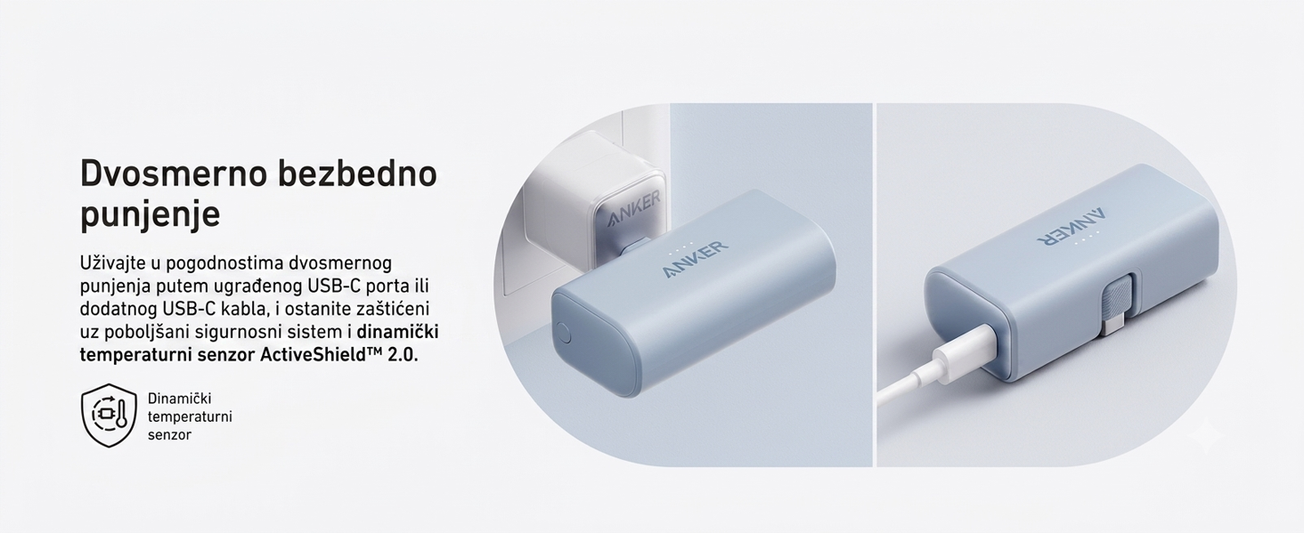 Anker Nano 5000mAh, 22.5W, sa ugrađenim USB-C konektorom, Power Bank