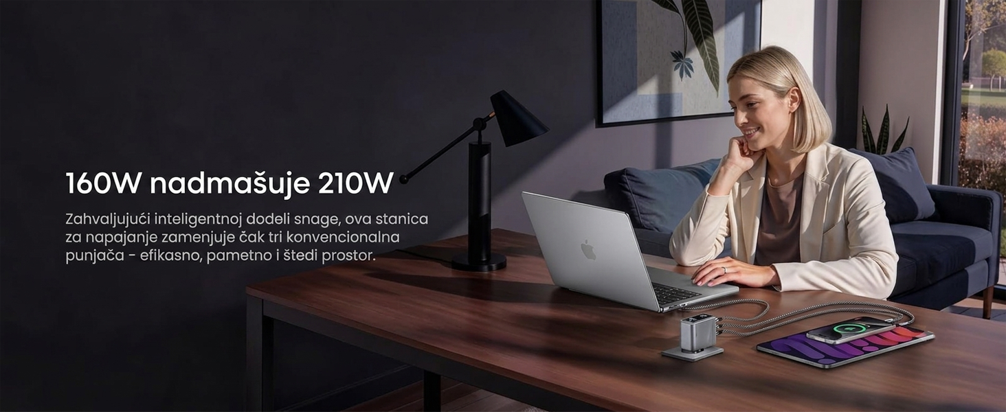 Anker Prime 160W GaN zidni brzi punjač, 3-porta (3x USB-C)