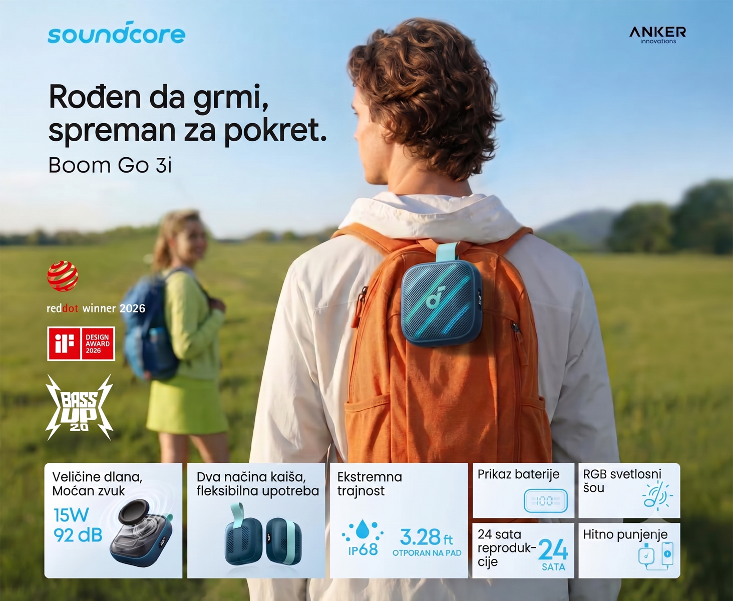 Anker Soundcore Boom Go 3i 15W prenosni bluetooth IP68 zvučnik