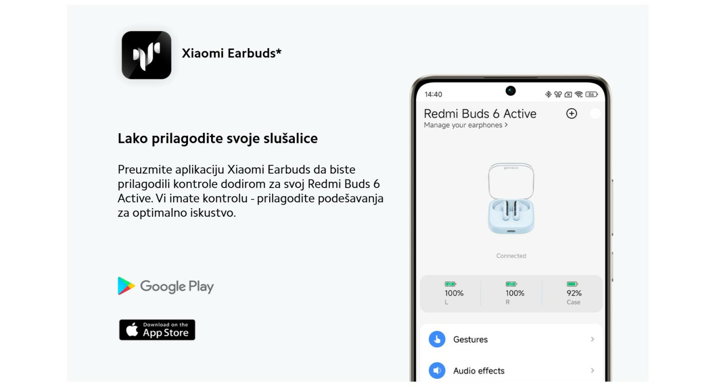 XIAOMI Redmi Buds 6 Active slušalice crne/bele/plave/roze