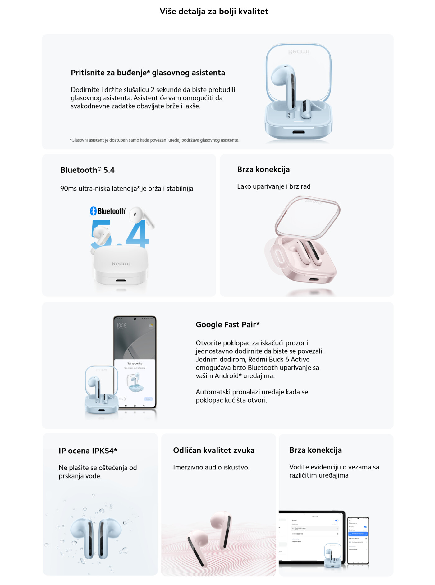 XIAOMI Redmi Buds 6 Active slušalice crne/bele/plave/roze
