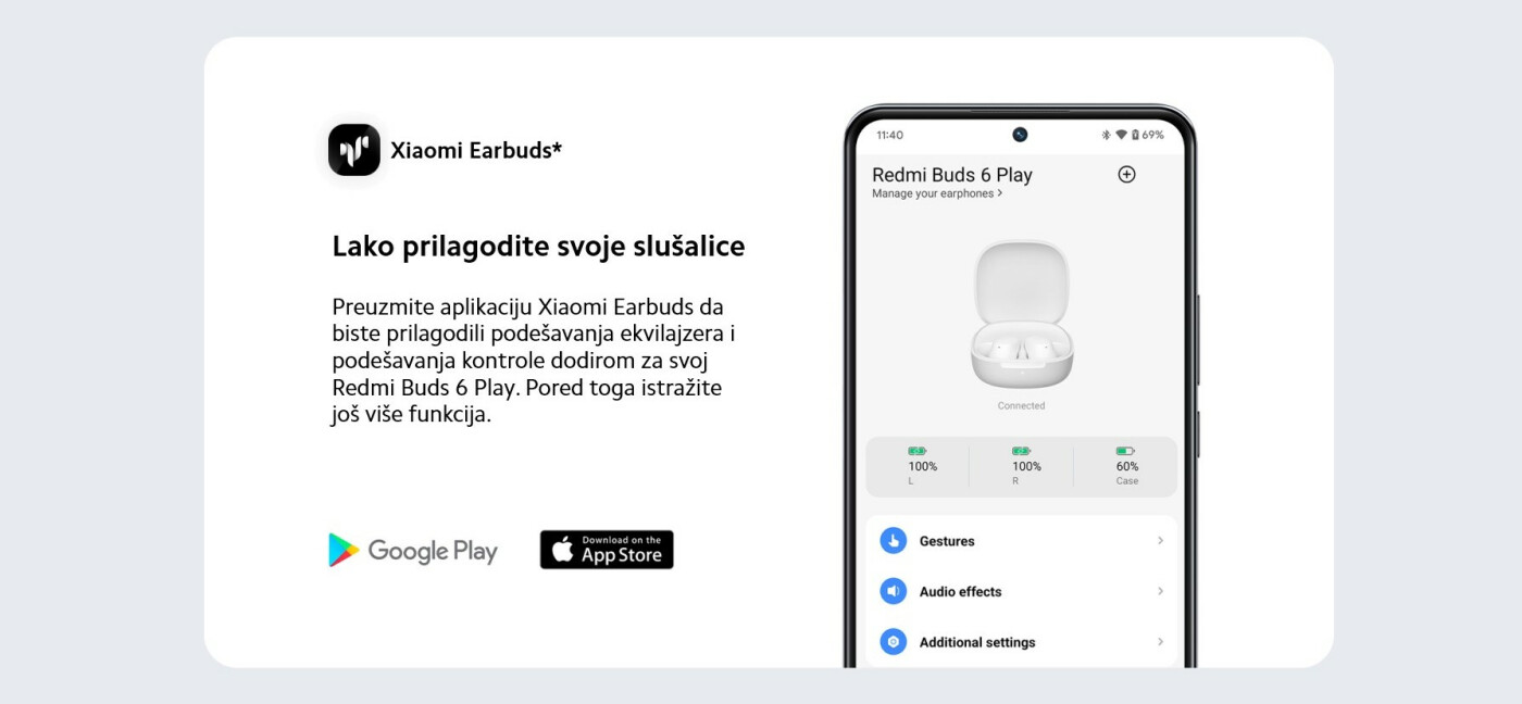 XIAOMI Redmi Buds 6 Play slušalice crne/bele/roze