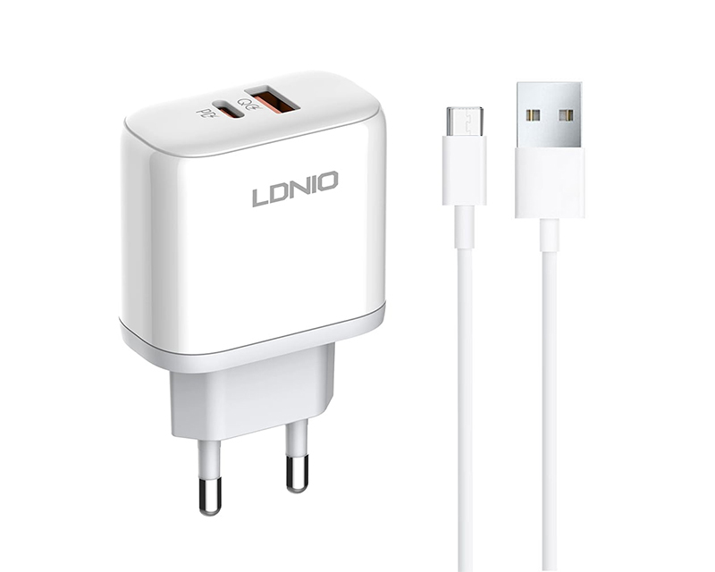 A2526C 45W QC4.0 Dual USB-A/USB-C punjač beli + microUSB kabl