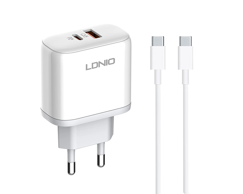 A2526C 45W QC4.0 Dual USB-A/USB-C punjač beli + Tip-C na  Tip-C kabl