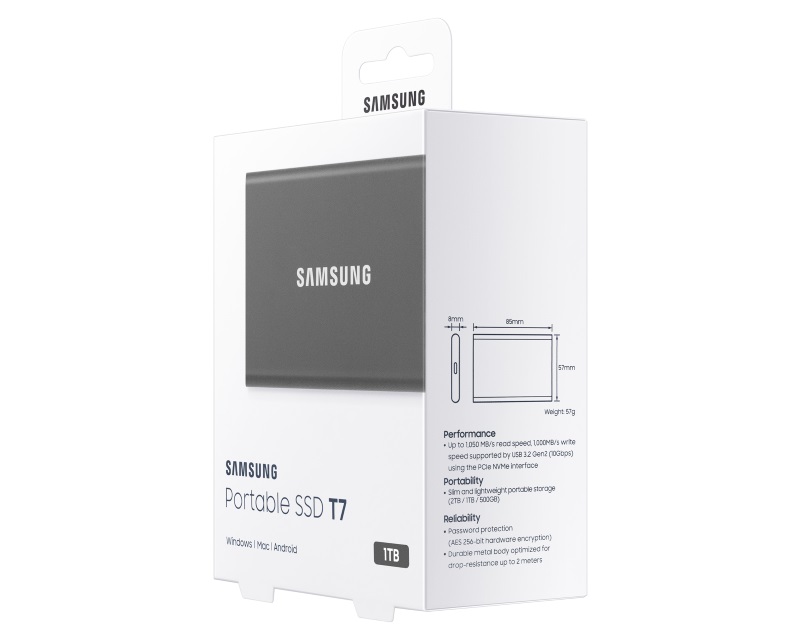 SAMSUNG Portable T7 1TB Eksterni SSD MU-PC1T0T Sivi
