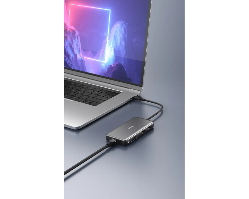 USB-C Data Hub, 8u1 Multiport, PD 85W, 10Gbps crni