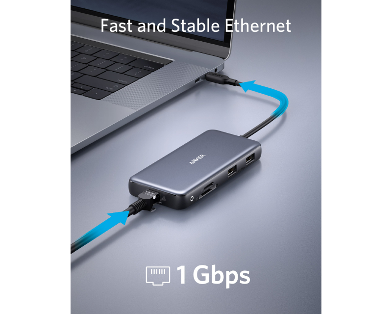 USB-C Data Hub, 8u1 Multiport, PD 85W, 10Gbps crni