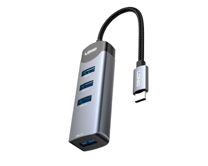 DS-134C adapter USB Tip C HUB 4port sivi
