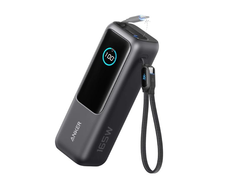 25000mAh, 165W, sa ugrađenim USB-C kablom na izvlačenje, Power Bank za laptop crni