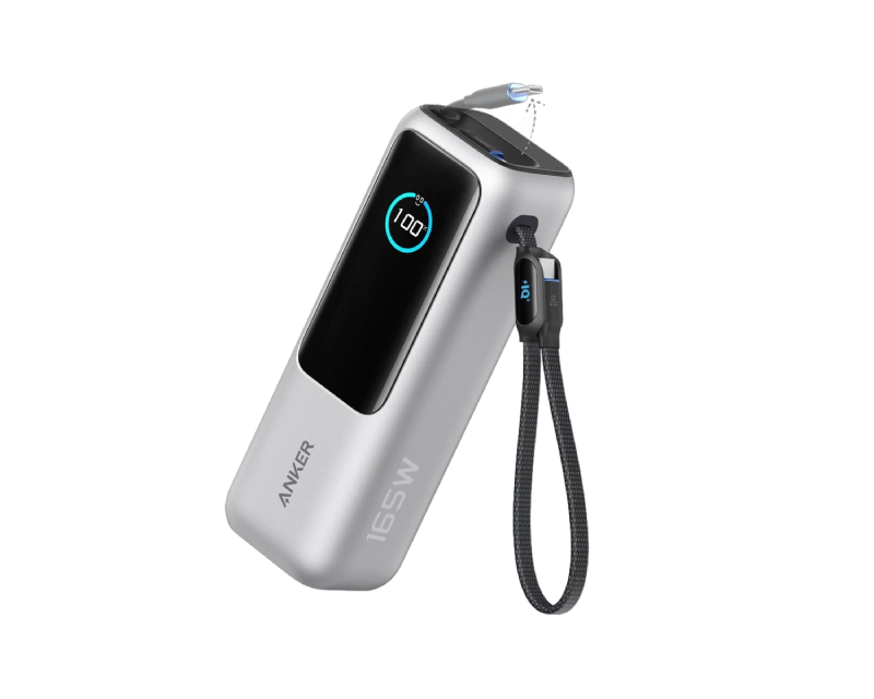 25000mAh, 165W, sa ugrađenim USB-C kablom na izvlačenje, Power Bank za laptop srebrni