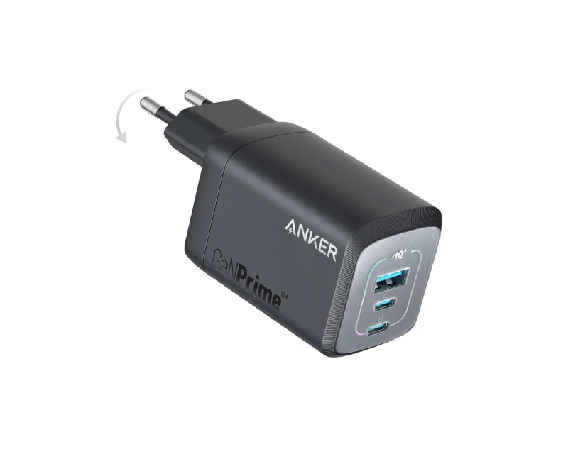 Prime GaN zidni brzi punjač USB-C USB-A crni