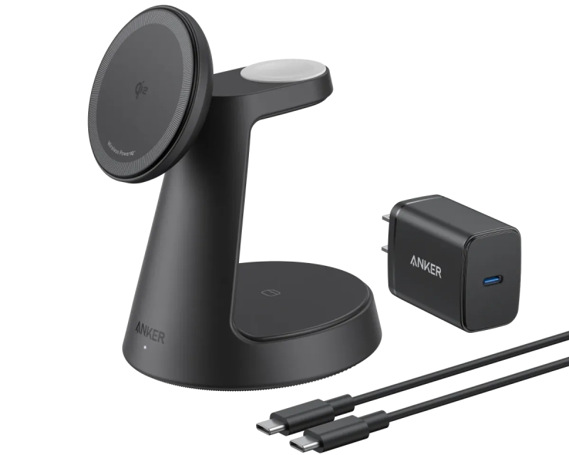 MagGo Bežični Dock Stand 3u1, sa kablovima i zidnim punjačem, crni